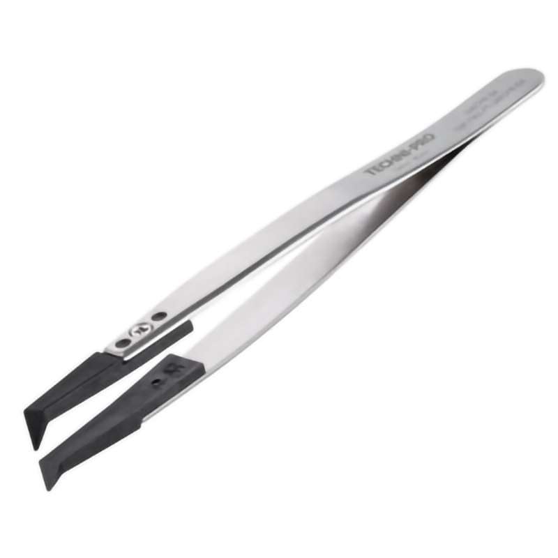 ESD Plastic Tip Tweezers, Style 246, Carbon PEEK Tips A246CP, Angled, Thin, 4.9"